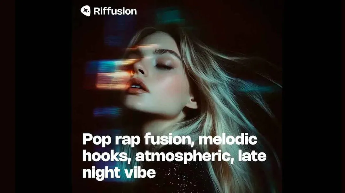 Noor naine sulgeb silmad, taustal on mitmevärvilised valguskujud. Kujutisel on tekst 'Pop rap fusion, melodic hooks, atmospheric, late night vibe'.