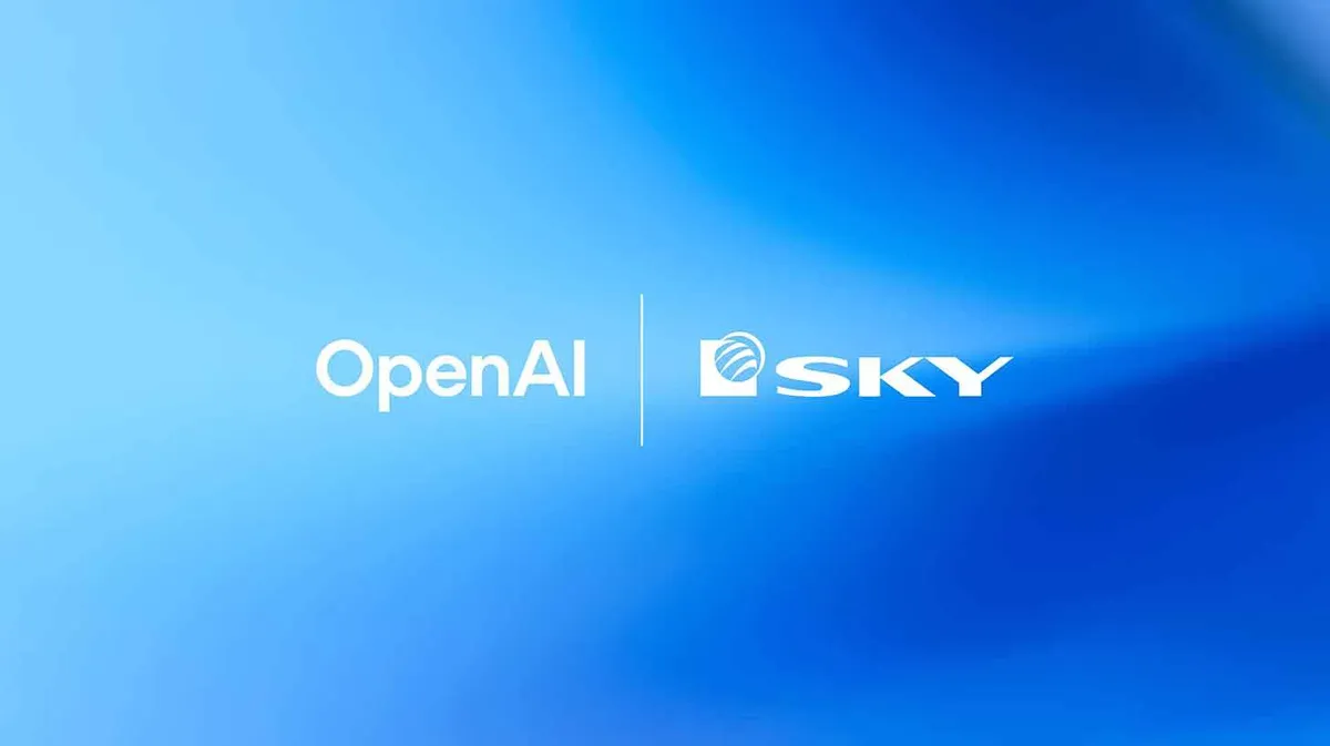 Sinise ja valge gradiendiga taustal on valge tekst 'OpenAI | SKY'.